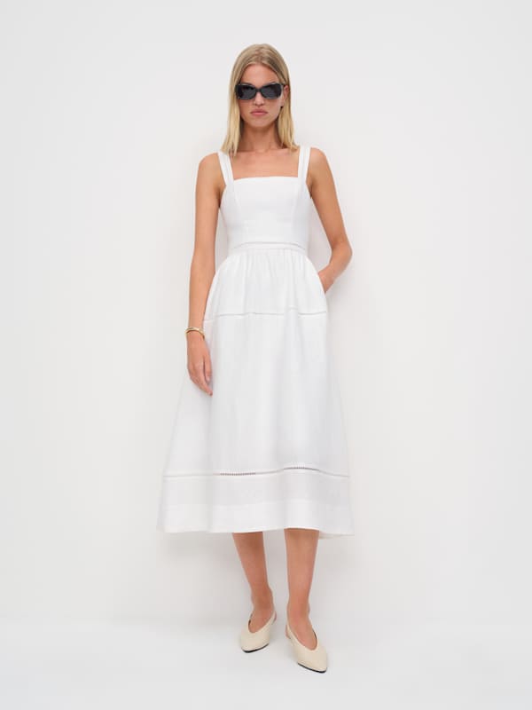 Petites Everett Linen Dress - White